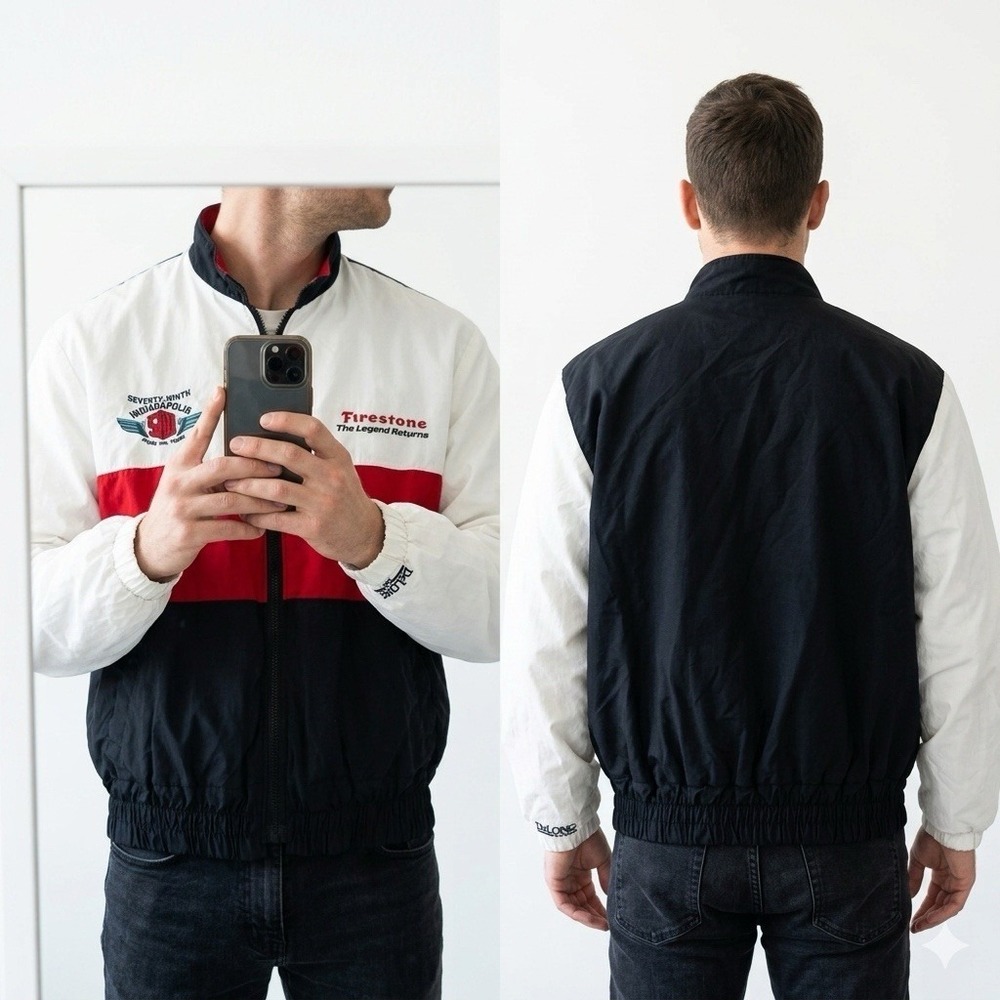 Vintage 90s DeLong Large Firestone Indianapolis 500 Racing Jacket Full Zip